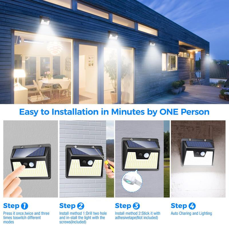 Fence Light Bright Solar Outdoor Lights Motion Sensor, Auto On/Off, Dusk Till Dawn,138 LED Solar Security Lights with 3 Lighting Modes Wireless Wall Lights Waterproof, Energy-Efficient for Garden Fence Yard Deck Shed Pathway Porch Garage Patio Gazebo